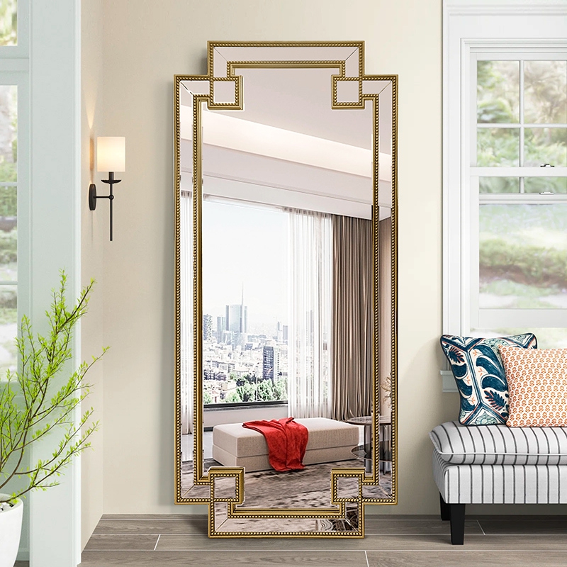 Full Length Standing Floor PU Mirror With Antique Decoration Beads